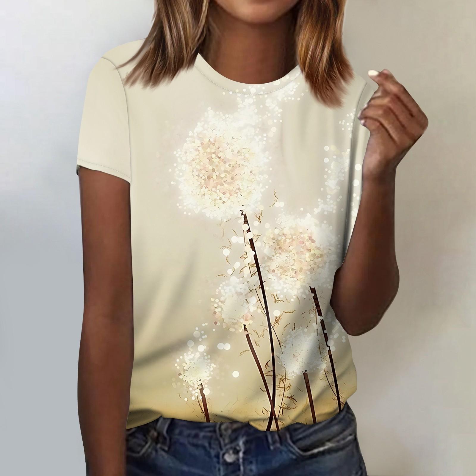 

Женская модная повседневная блузка с коротким рукавом и цветочным принтом, пуловер с круглым вырезом XL жёлтый