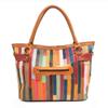 Ledertasche für Damen im ethnischen Stil, Rindsleder, farblich passende Spleißtasche mit geometrischem Muster, Schultertasche