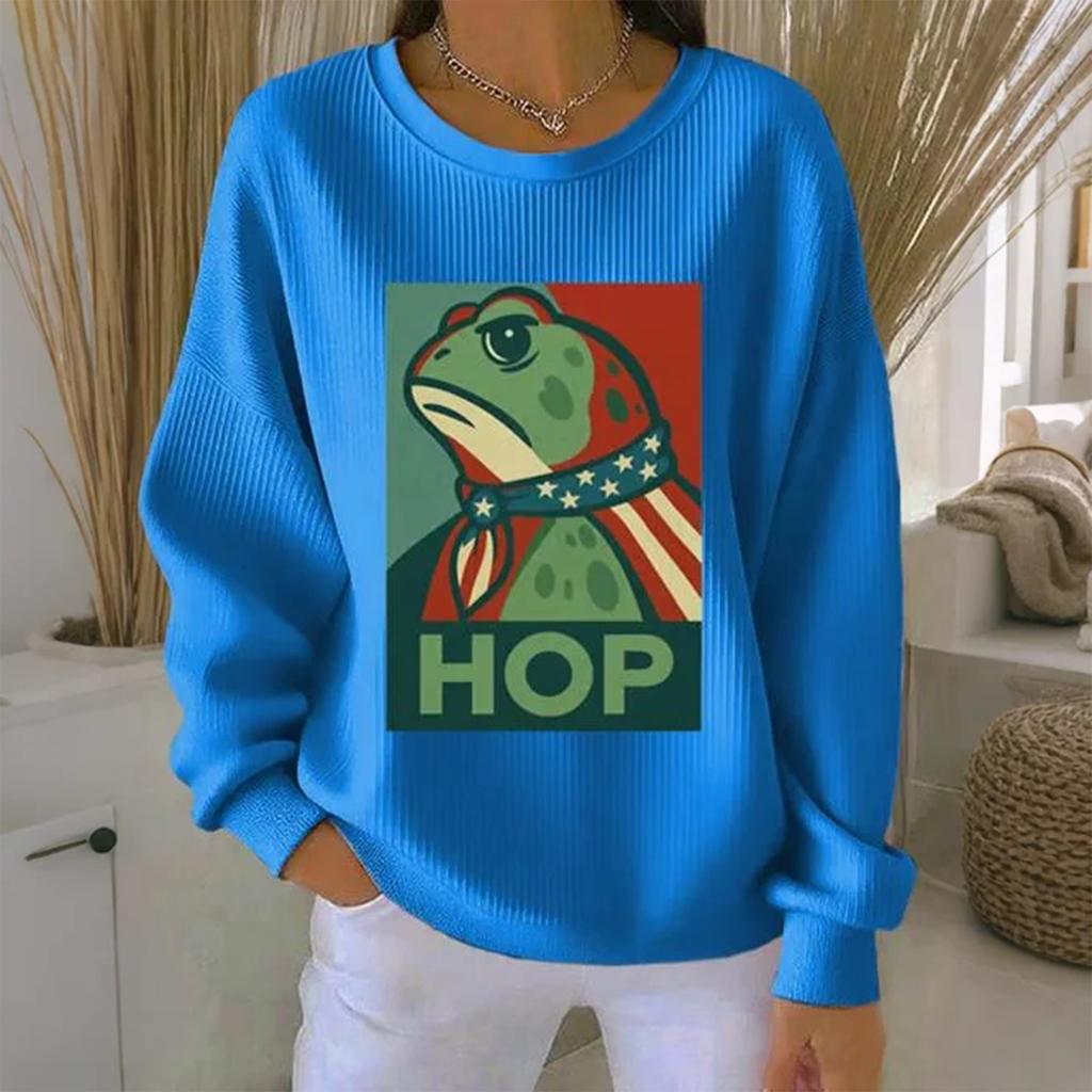 Women's Loose Comfortable Casual And Fashionable Round Neck Pattern Long Sleeved Sweatshirt