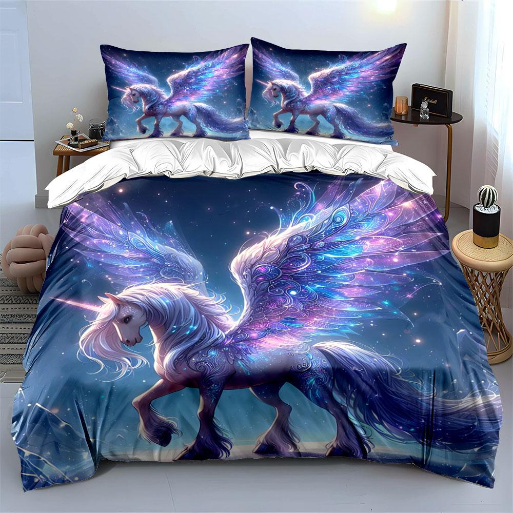 Fantasy Unicorn Trio Set Design Exquisite Three-Piece Bedding Set Gift For Kids And Adults