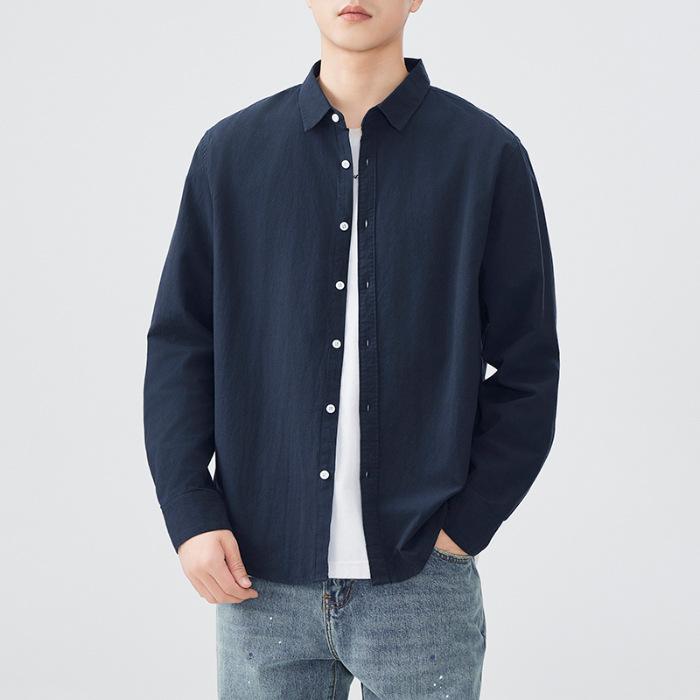 

Japanese Retro Spring Simple Solid Color Men s Shirt Pure Cotton Shirt American Workwear 4XL