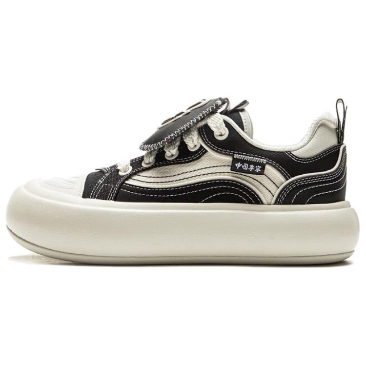 Li Ning Puff Platform Retro Trend Durable Lightweight Low Top Skate Shoes Women Skate Shoes Black Off-White AZGV086-1