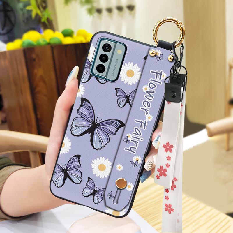 Protective Phone Holder Phone Case For Nokia G22 Silicone Flower Waterproof Wristband Lanyard Ring Dirt-resistant