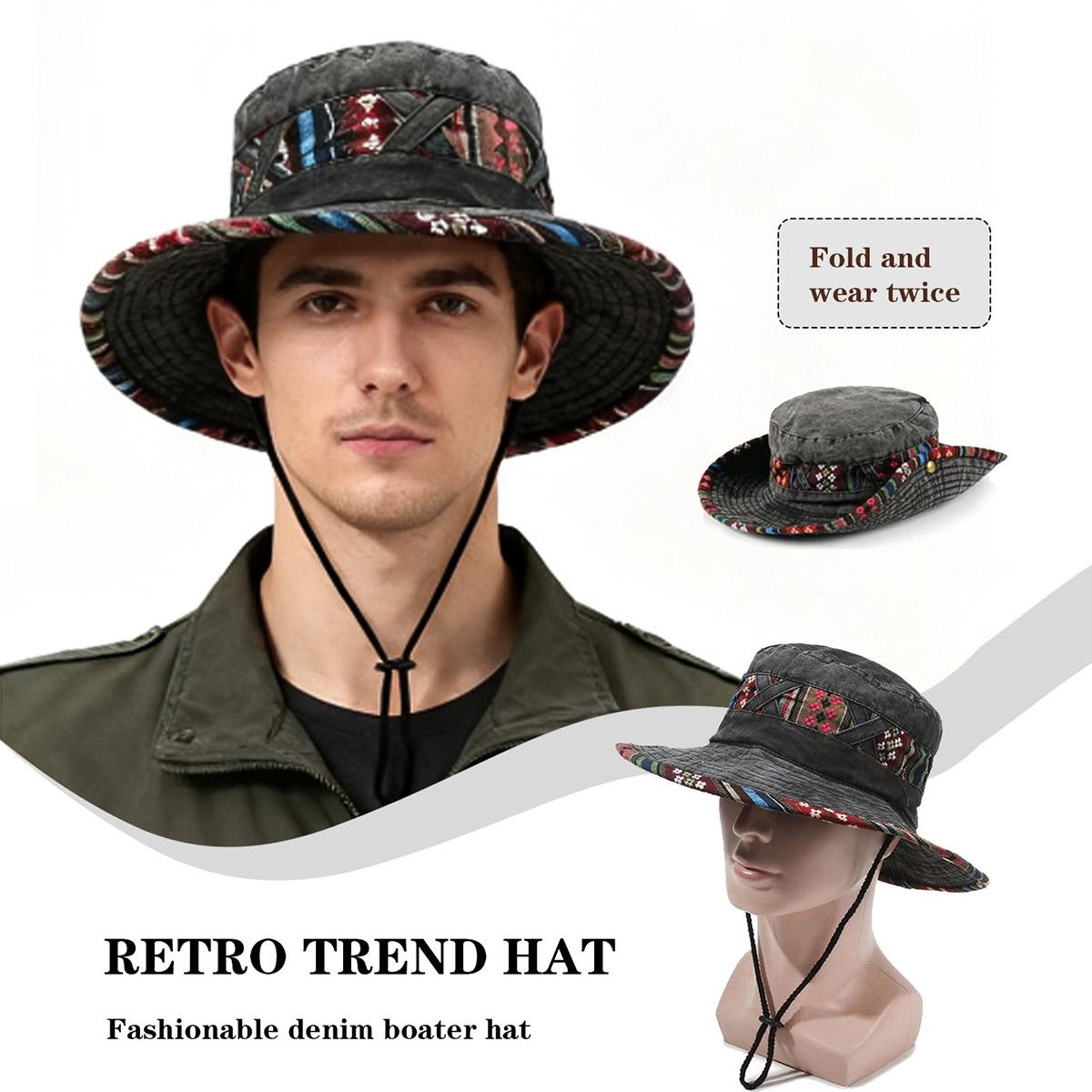 Freedom Outdoors Men's Khaki Vintage Frayed Fashion Denim Fisherman Hat For Simple Washed And Distressed Bucket Hat, Summer Outdoor Sunshade Bucket Hat For Fishing And Hiking