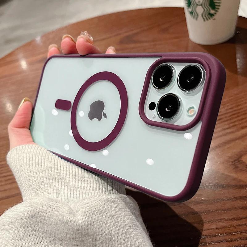 Colorful Transparent For Magsafe Magnetic Wireless Charging Case for iPhone 15 14 13 12 11 Pro Max Mini XS XR Hard Acrylic Cover