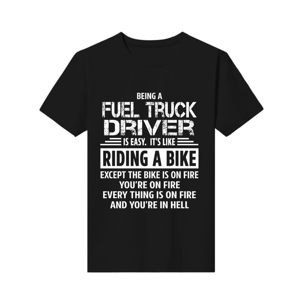 

o-neck print t-shirt fuel truck driver Top mens custom made short-sleeved Cotton Fashion XS чорний