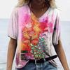 Summer Women's T-Shirt Vintage Casual Fashion V Neck Pullover Short Sleeve 3D Butterfly Print Loose Daily Tops Design Clothing