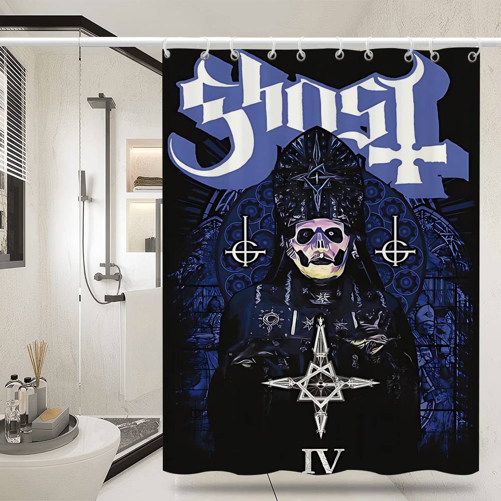 G-Ghost Band Pattern Bathroom Shower Curtain Bathroom Partition Curtain Light Opaque Waterproof Material Bathroom