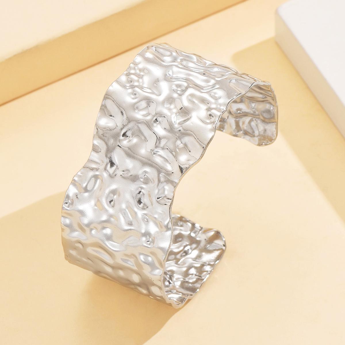 European Retro Baroque Hammered Texture Open Stainless Steel Bracelet for Women