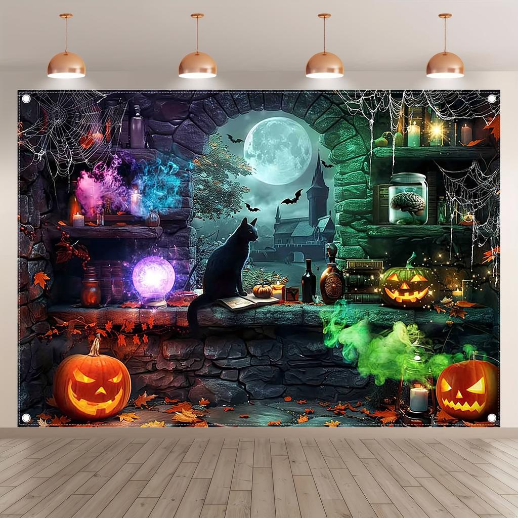 2D flat 1 piece Halloween magic witch photography background horror castle cemetery background