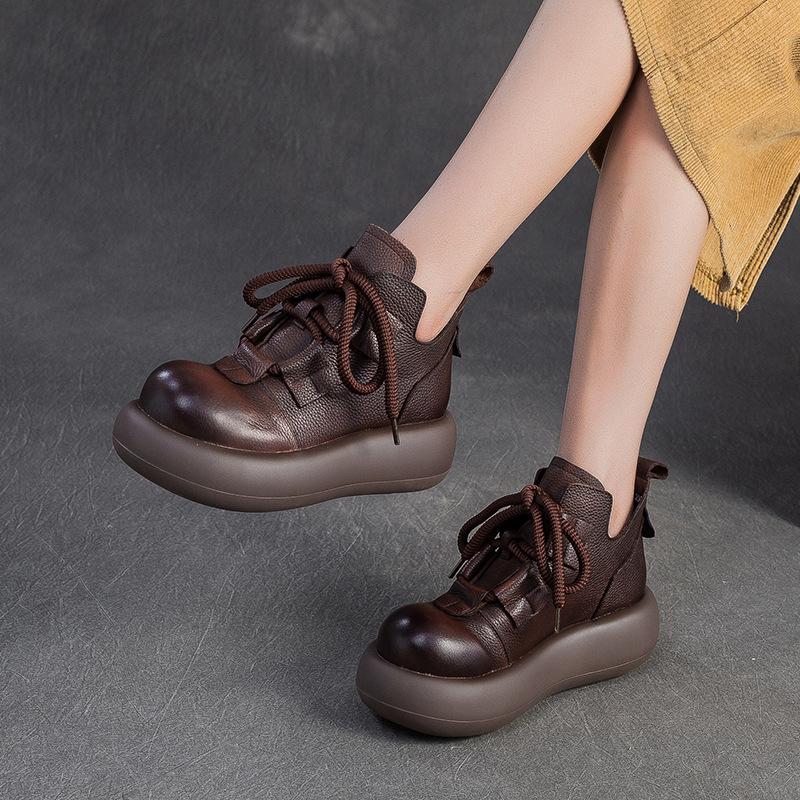 Fashion GKTINOO Round Toe Short Boots 2025 Autumn Winter Thick Soled Genuine Leather Zip Big Toe Women Soft Sole Platform Shoes