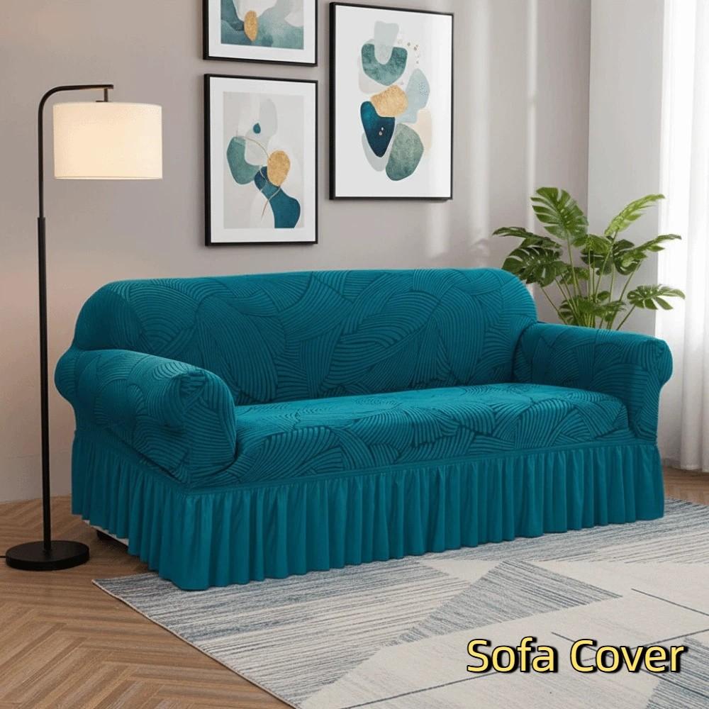 Jacquard Design Sofa Cover Removable Stretch Fabric Couch Cover Skirted Design Elastic Edge Sofa Slipcover Living Room