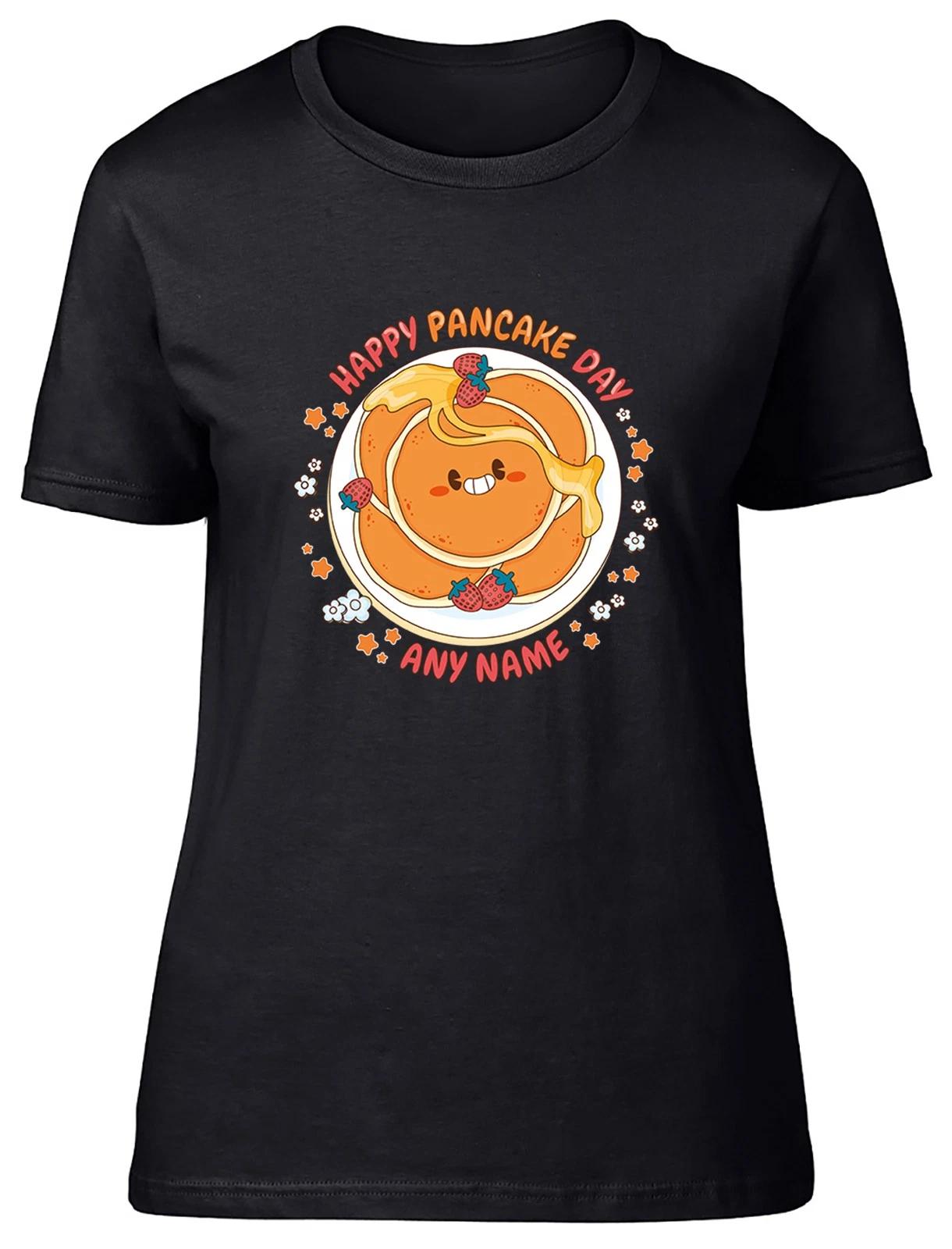 Personalised Happy Pancake Day Womens T-Shirt Ladies Gift Tee L