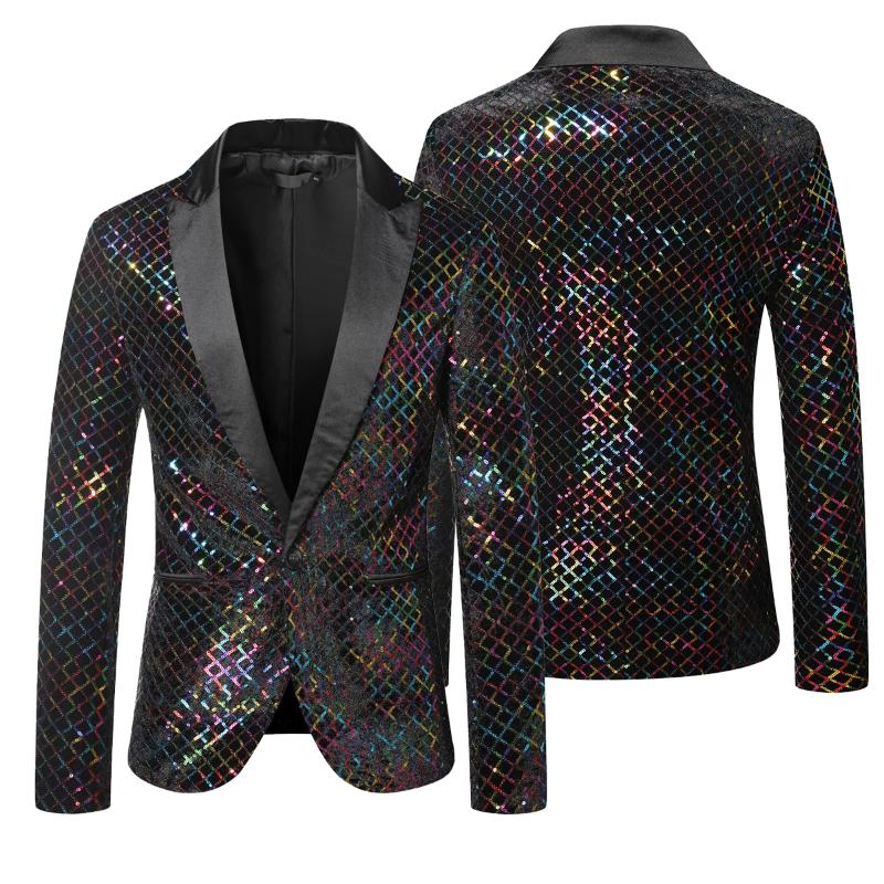 Herrenanzug, Smoking, Partymantel, Pailletten, Gentleman-Blazer, Jacke, Ein-Knopf-Anzug
