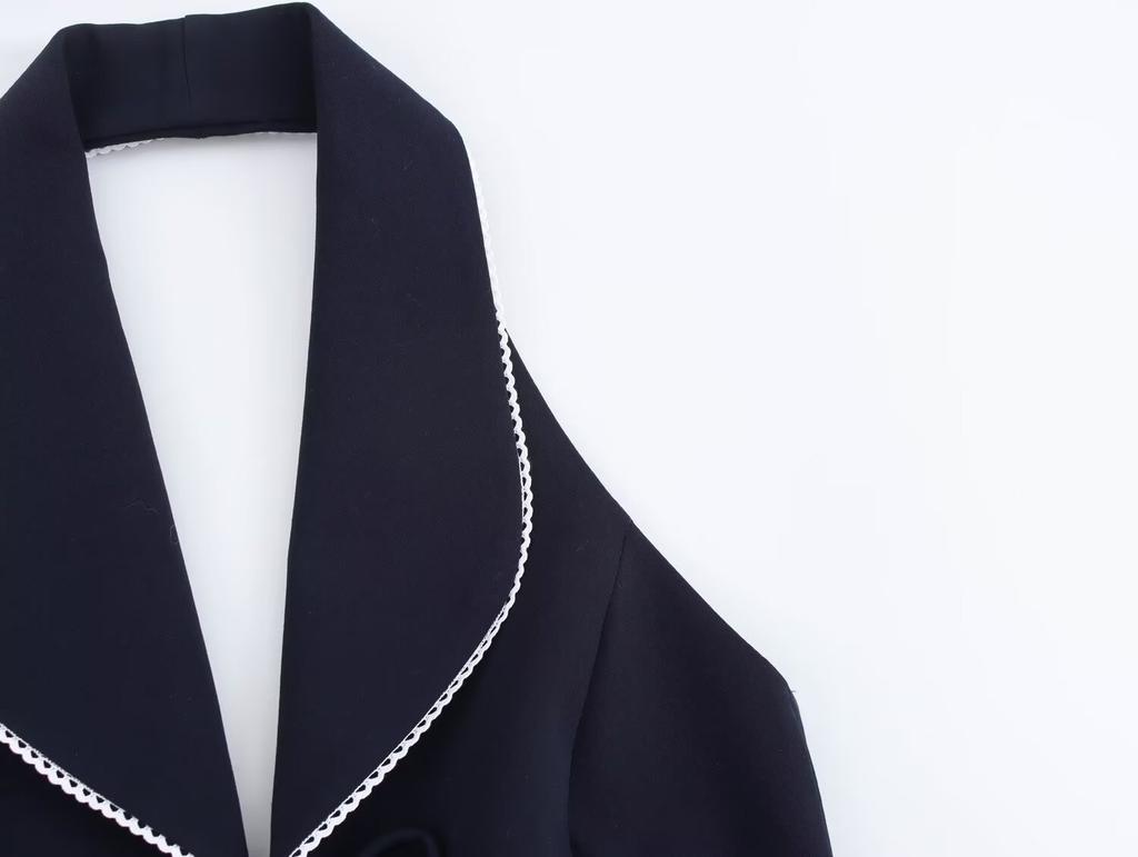 European and American Style, New Women's Clothing, Bow Decoration Splicing Neck Collar Top 2119/550