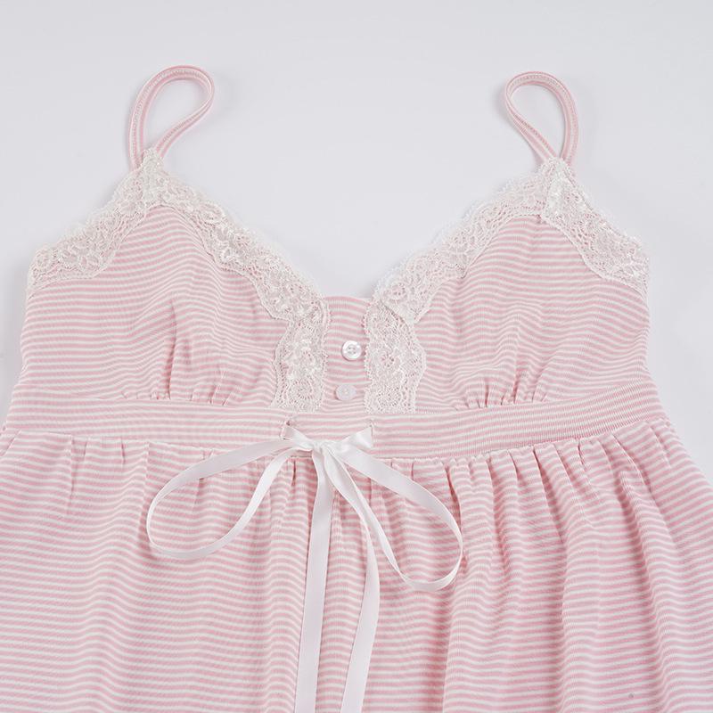 Spicy Summer Striped Lace Bow Tie Camisole: Slim-Fit European American Style
