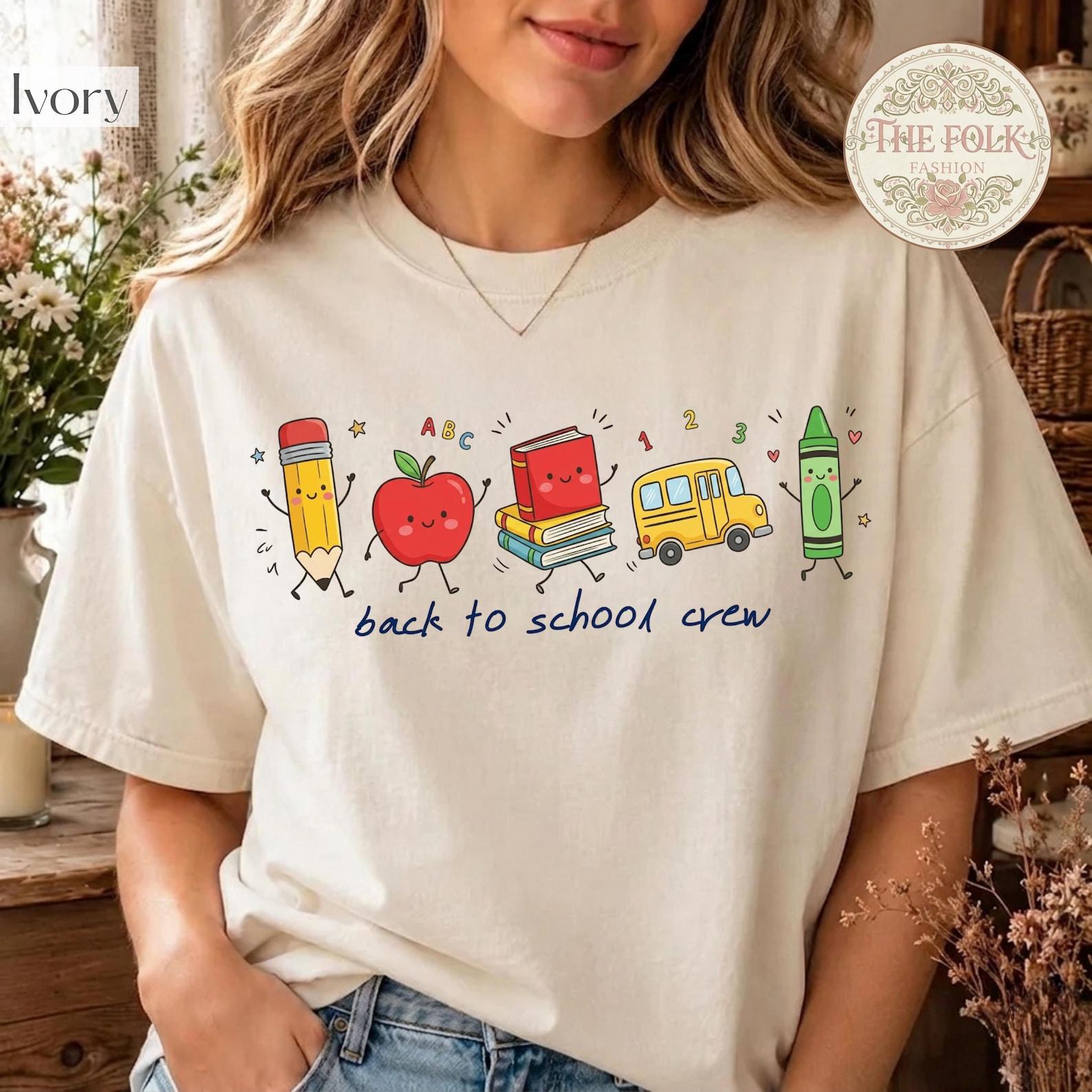 Back To School Crew Shirt, Teacher Graphic Tee, School Bus Pencil Tshirt, Cute Kindergarten Tee, Retro Educator Tshirt, Elementary Tee XL