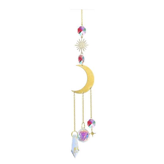 Faux Crystal Suncatcher, Colorful Prisms Window Hanging Sun Catcher, Moon Sun Rainbow Maker Chain Pendant for Garden Home Decor