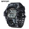 SANDA 2183 Camouflage Series Fashion Style Multi-functional Student Watch Waterproof Electronic Watch Sport Silicone Wristwatch