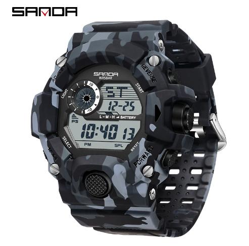 SANDA 2183 Camouflage Series Fashion Style Multi-functional Student Watch Waterproof Electronic Watch Sport Silicone Wristwatch