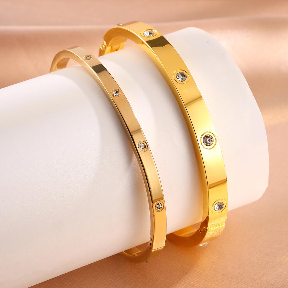 Minimalist Paslanmaz Çelik Bileklik Yuvarlak Zirkon Kakmalı Moda Takı Aksesuarı Gümüş veya Altın Günlük Kullanım Hediyeler İçin