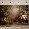 Dark Romantic Floral Garden Backdrop, Vintage Oil Painting Style Flower Arch Background Cloth for Wedding, Engagement, Creative Photography