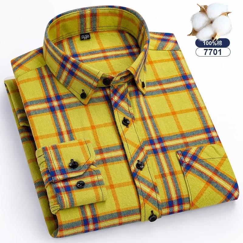 Herbst Dickes Flanellhemd Karomuster Hemden Standard-Passform Für Herren Langarm Reine Baumwolle Mode Einzelnes Aufgesetztes Taschendesign Jung