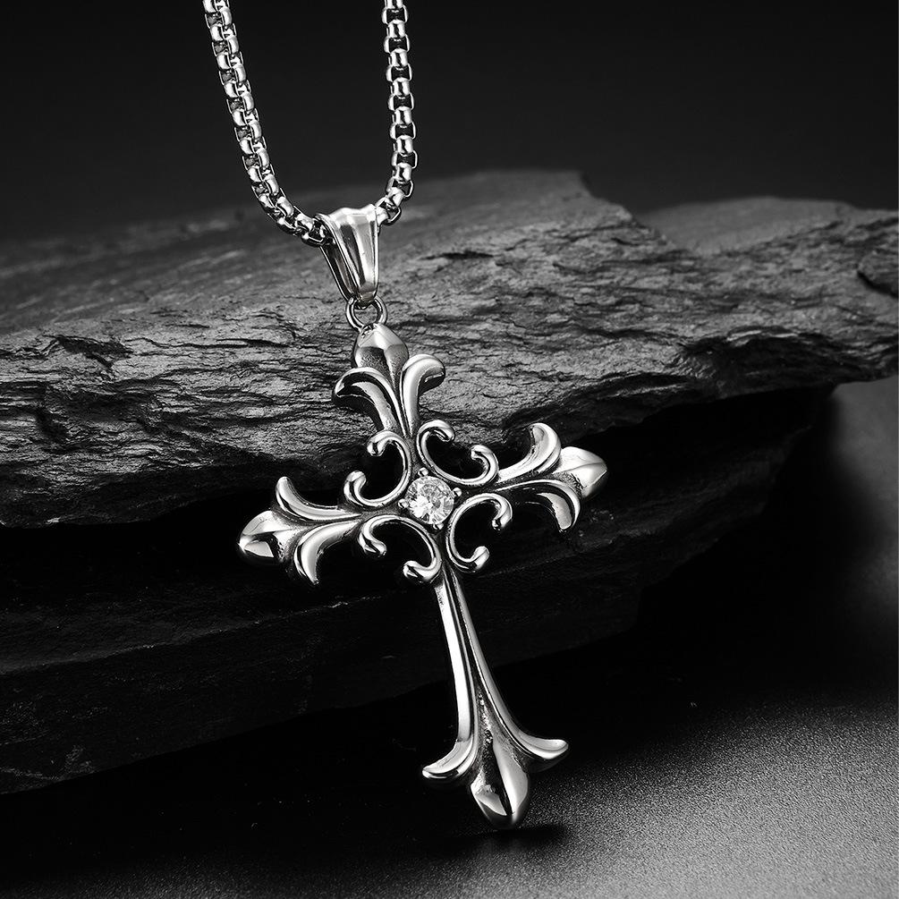 2026 Vintage Cross Diamond Pendant, Hipster Wear Cross Necklace 3MM+60CM