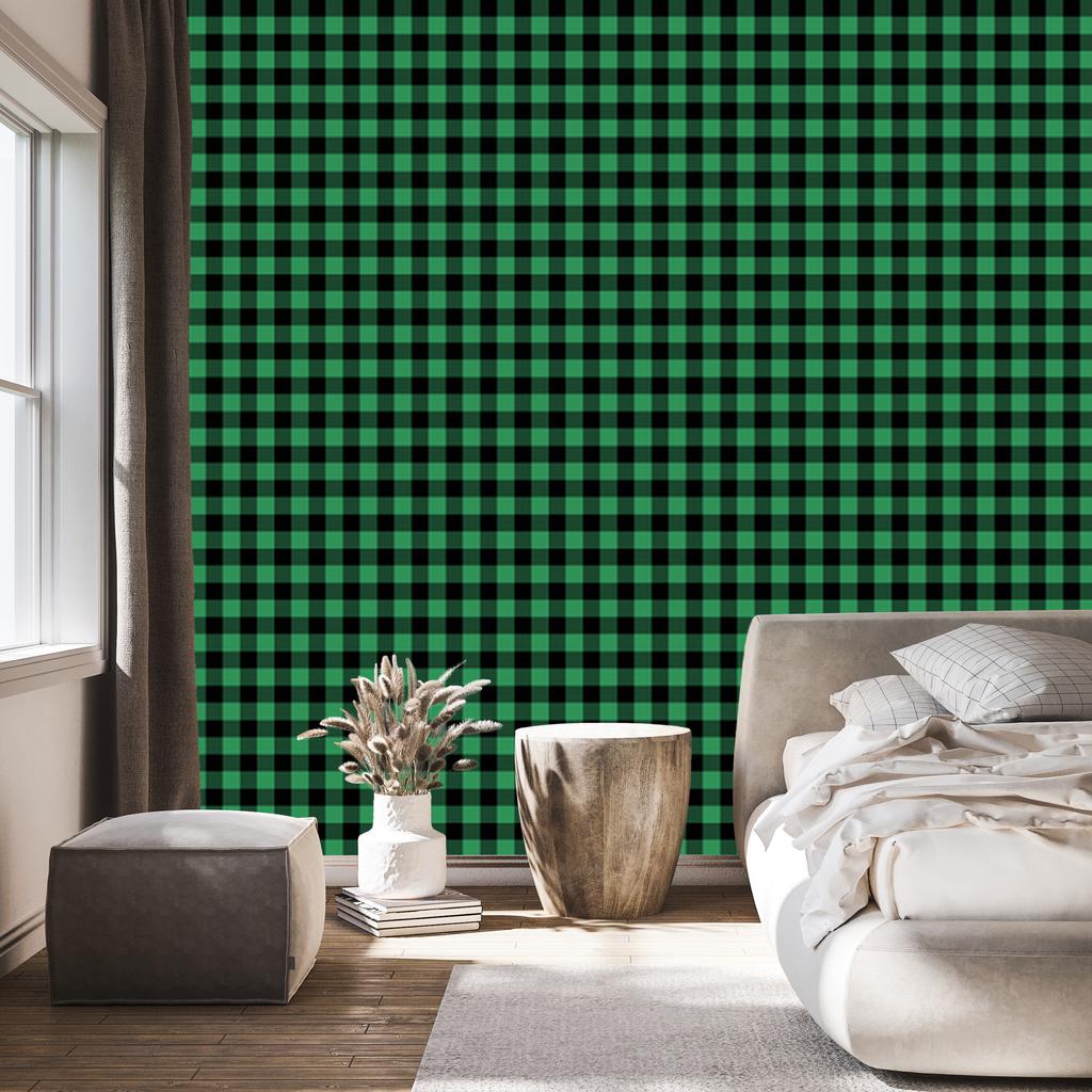 Bottle Green and Black Checkered Wallpaper 50x1000