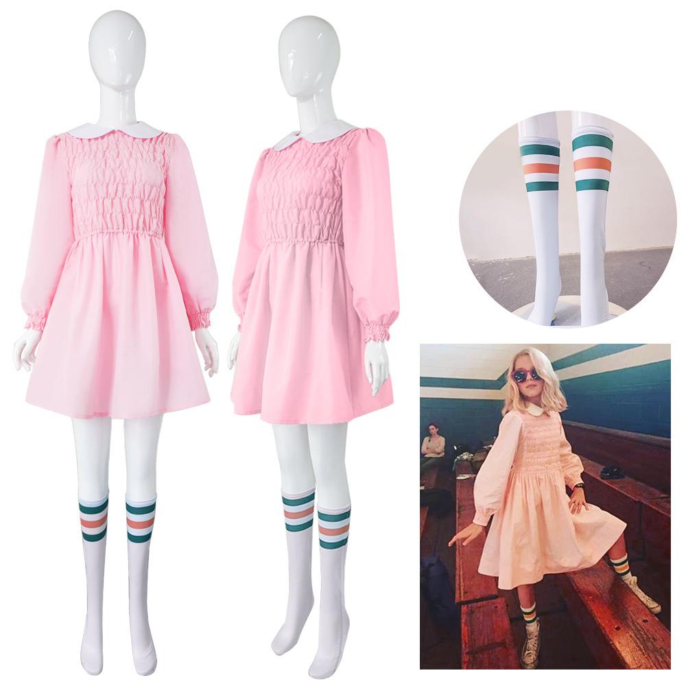 Eleven Cosplay Costume TV Pink Dress Thin Stranger 11 for Adult Kids Women Girls Outfits Fantasy Halloween Carnival Party Suit