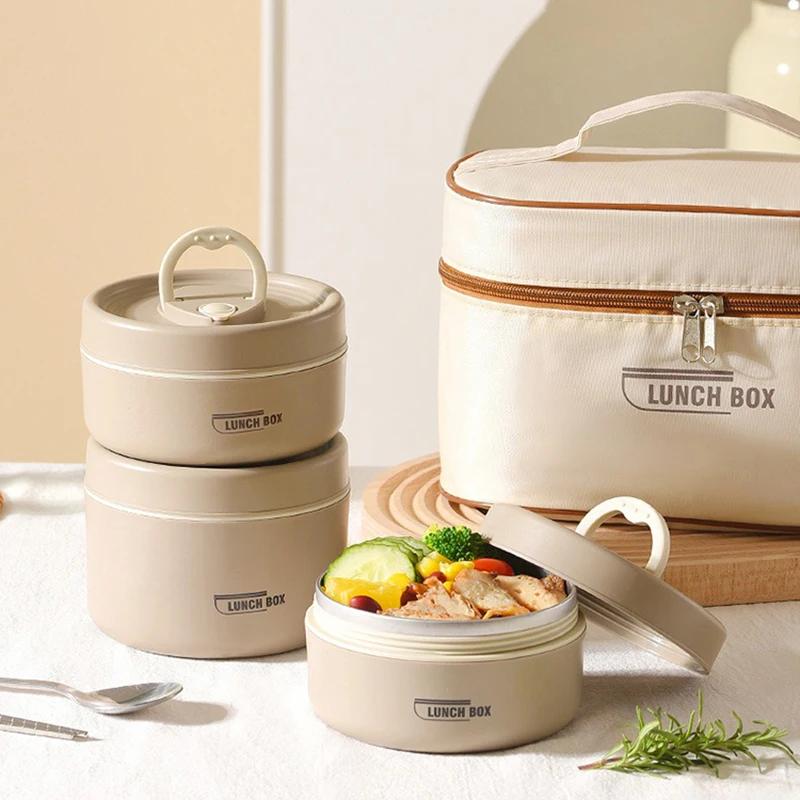 304 Stainless Steel Insulated Lunch Box Stackable 3 Separate Microwave Bento Box Sealed Leak Proof Soup Bowl Office Lunch-box