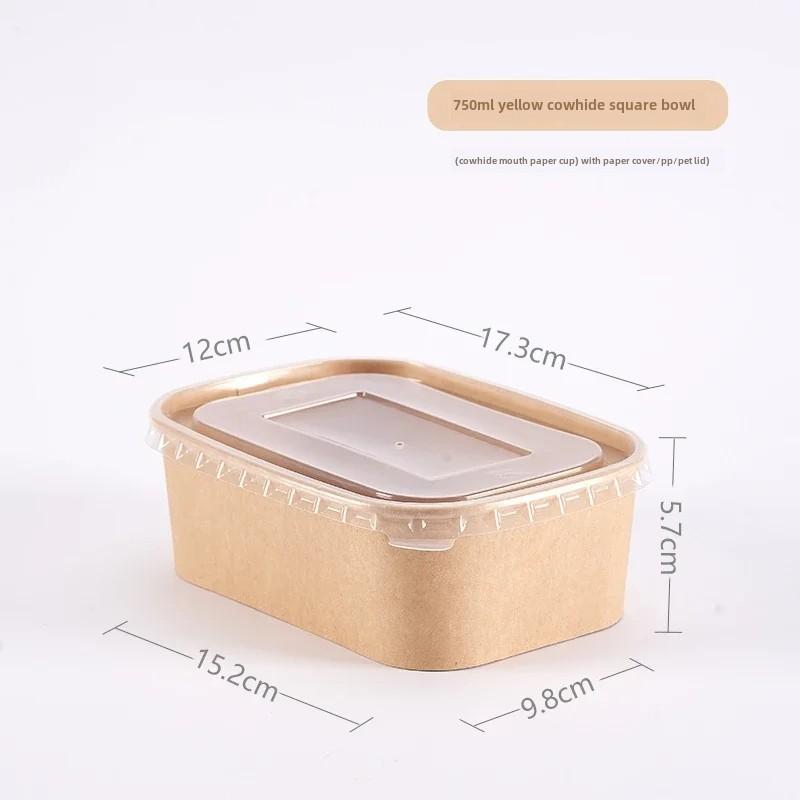 25pcs Food Grade Disposable Kraft Paper Lunch Box Rectangular Takeout Paper Bento Box Light Salad Lunch Box