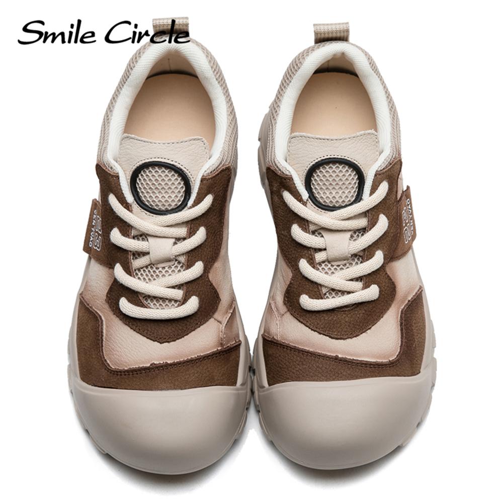 Baskets en cuir véritable pour femmes, chaussures plates à lacets à bout rond, chaussures décontractées et confortables à la mode