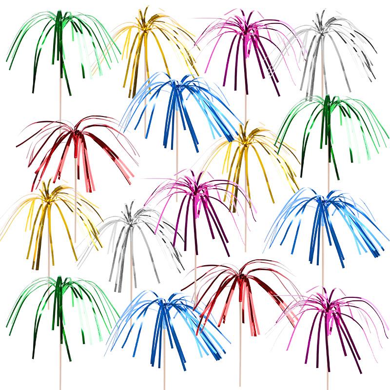 50Pcs Tassel Fireworks Cake Topper Cocktail Picks Dessert Food Fruit Toothpick for Wedding Birthday Party Decoration Christmas
