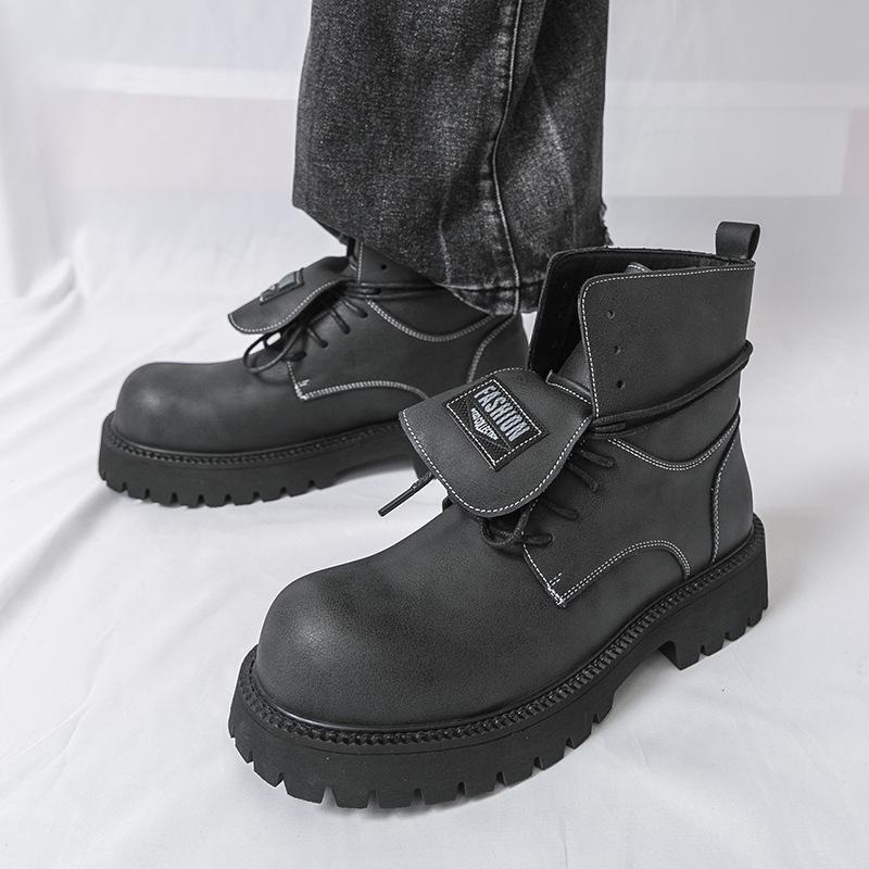 Plus Size Men's Thick Sole High Top Martin Boots - Autumn/Winter Motorcycle Style British Fashion
