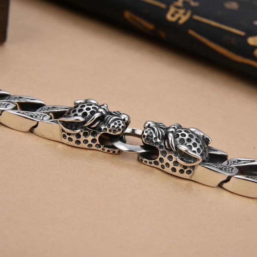 Vintage Thai Silver Double Leopard Men's Bracelet Personality Domineering Handwoven Leopard Old Hip Hop Trend Bracelet