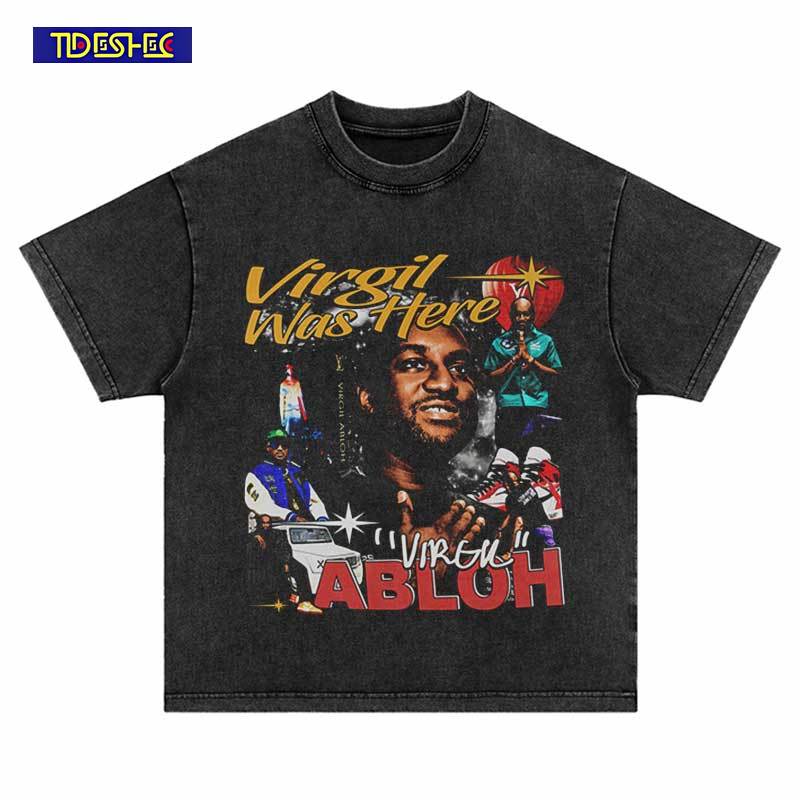 Vintage Oversized T-Shirt Letter Portrait Boy Graphics Print Washed Tshirt Streetwear Hip Hop Harajuku Fashion Top