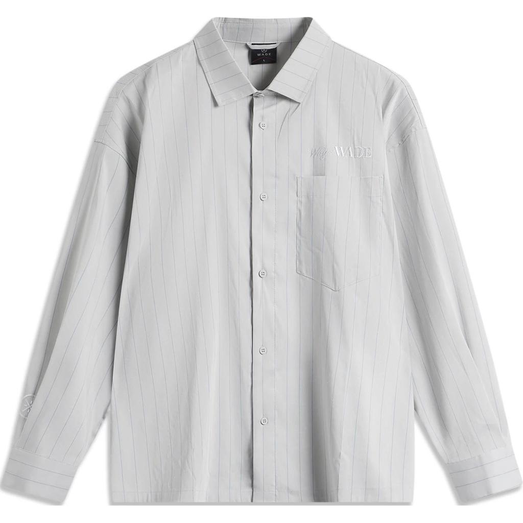 Li-Ning Wade Series Striped Button-Down Loose Casual Long Sleeve Shirt Men Shirts Mist-Gray ASHU409-3