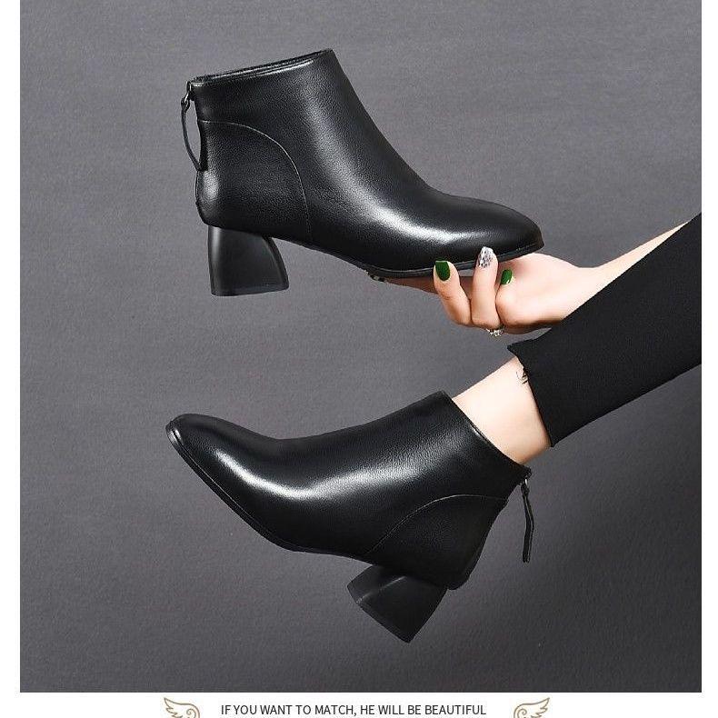 

2025 Женские ботильоны из натуральной кожи - Средний каблук, Массивный каблук, Плюс бархат, Стиль Мартин, Коллекция Осень/Зима 37