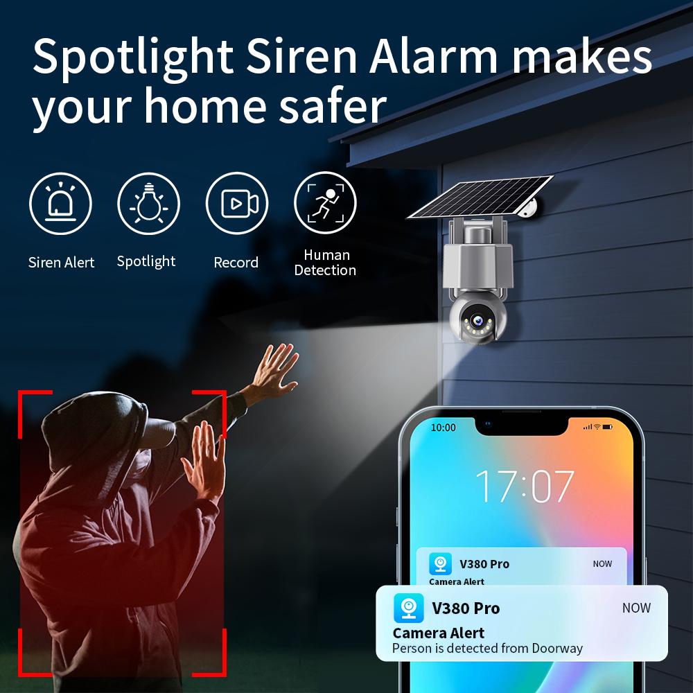 AOV Solar Outdoor Camera – 4G & WiFi Wireless, 360° Full View Security with Color Night Vision
