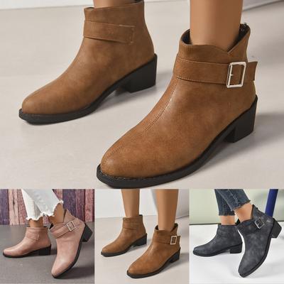 Stiefel Große Lederstiefel Mit Runder Spitze Quadratischem Absatz Und Reißverschluss Hinten Stiefeletten Mit Niedrigem Absatz Kurze Stiefel Damenstiefel Niedriger Absatz