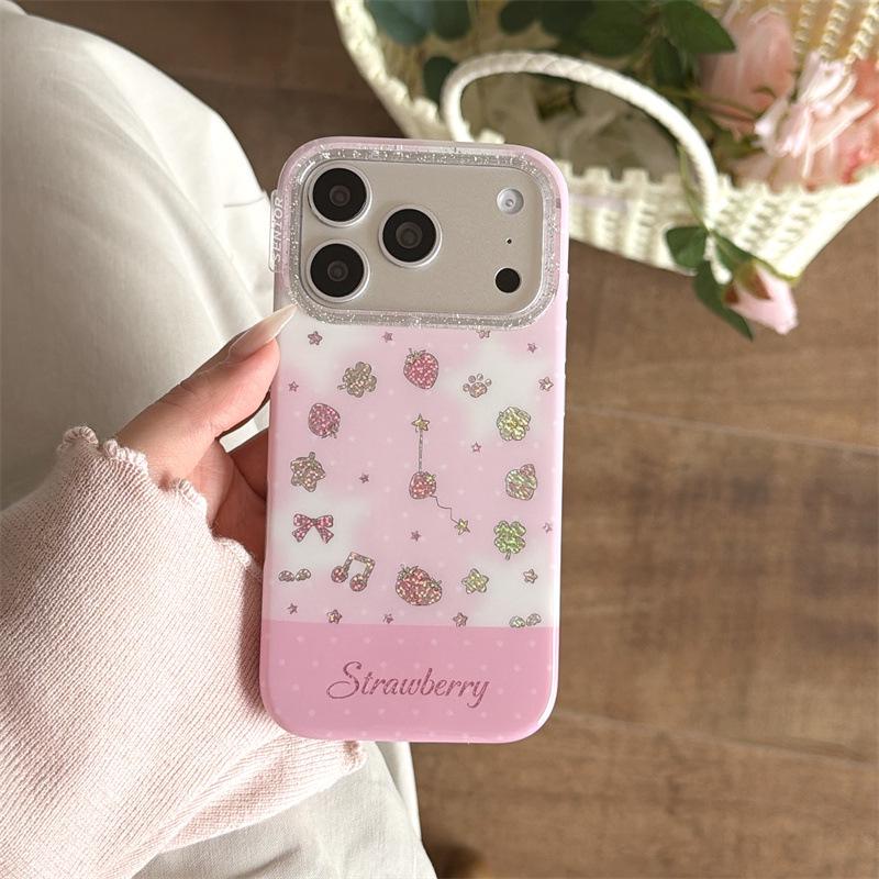 

Powder Gradient Strawberry Chain Phone Case for iPhone 17/16 Pro Max/15/14 - Premium Feel iPhone 14 Pro