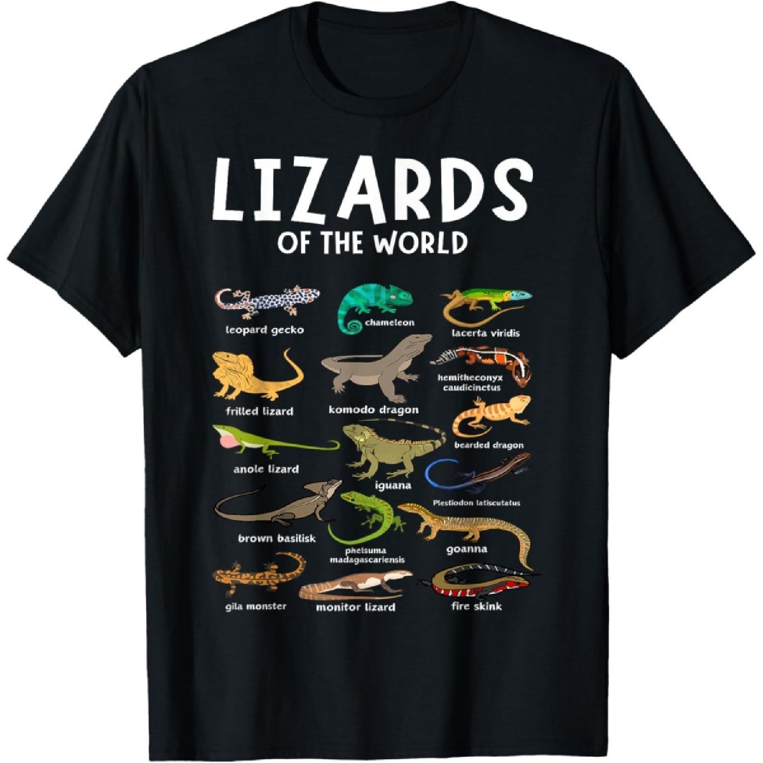 Types of Lizards of the World Reptile Herpetology Lizard T-Shirt S