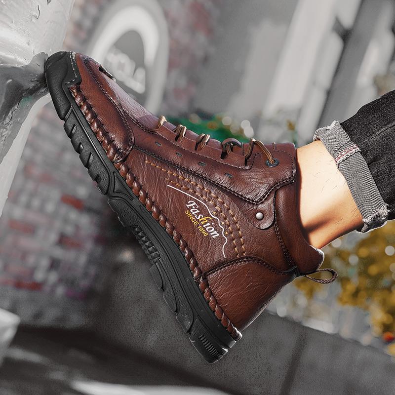 Men's High-top Leather Boots Casual Sneakers Outdoor Shoes