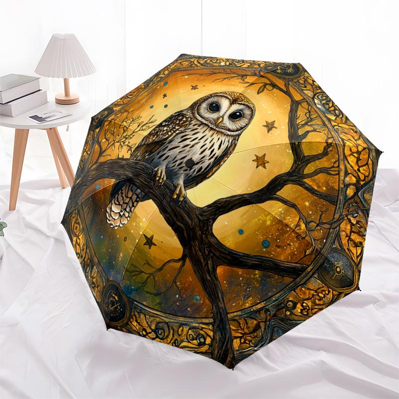 1 PC Automatic Folding Umbrella - Owl Moon Night Pattern, Portable & Foldable Design with 8 Ribs, Christmas Birthday Gifts