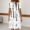 Women's Fashion Retro Print Round Neck Short Sleeve Buttoned Casual Dress