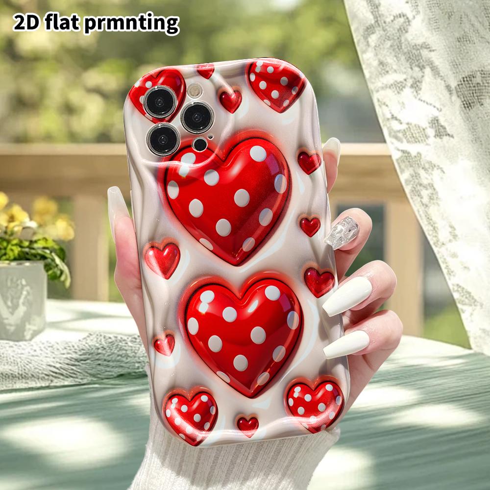 Phone Case: 2D Flat, Suitable for iPhone 18 17 16 15 14 13 12 Pro Protective Case, Phone Decoration, Red Puffy Heart, Perfect Christmas and Halloween