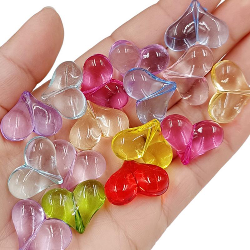 30Pcs Colorful Cute Necklace DIY Making Transparent Love Heart Beads Earrings Craft Jewelry Accessories for Acrylic Spacer 17mm*22mm Handmade