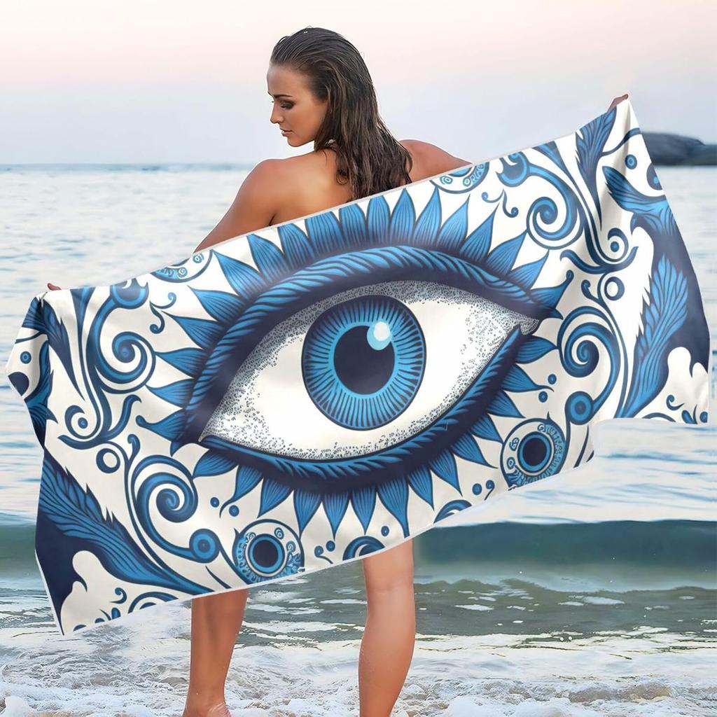 Blue Evil Eye Beach Towels Oversized, Quick Dry Sand Free Beach Blanket Suitable For Beach Bathroom Pool Sports 31×71 In