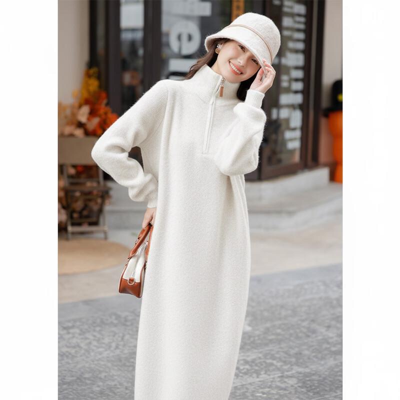 

ITISF4 Women s High-Neck Zipper Knit Sweater Dress One Size